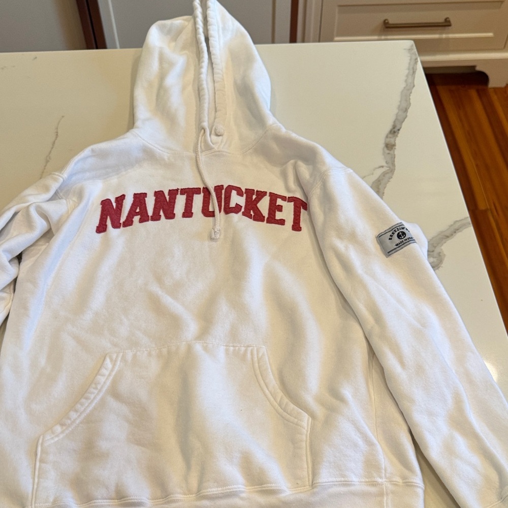 White Hoodie with Red 'Nantucket' Print